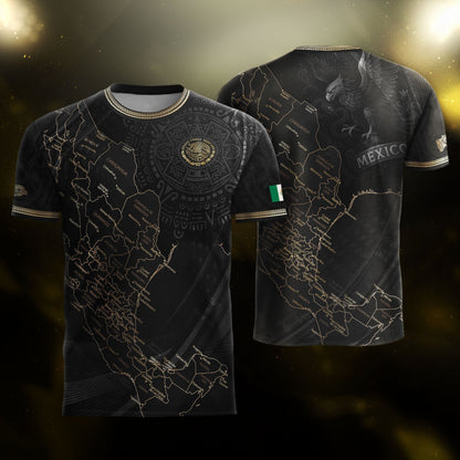 Mexico Soccer Jersey Black Aztec Sunstone Heritage Map Design