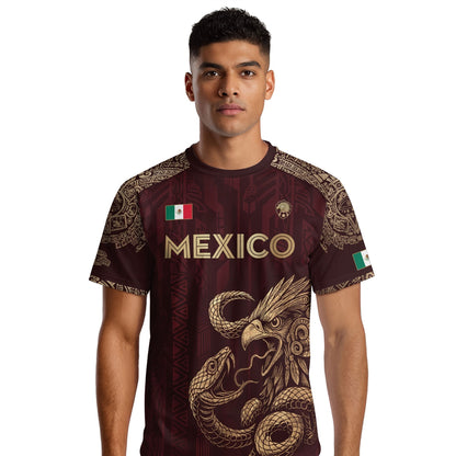 Mexico Red Gold Eagle And Serpent Heritage Soccer Jersey